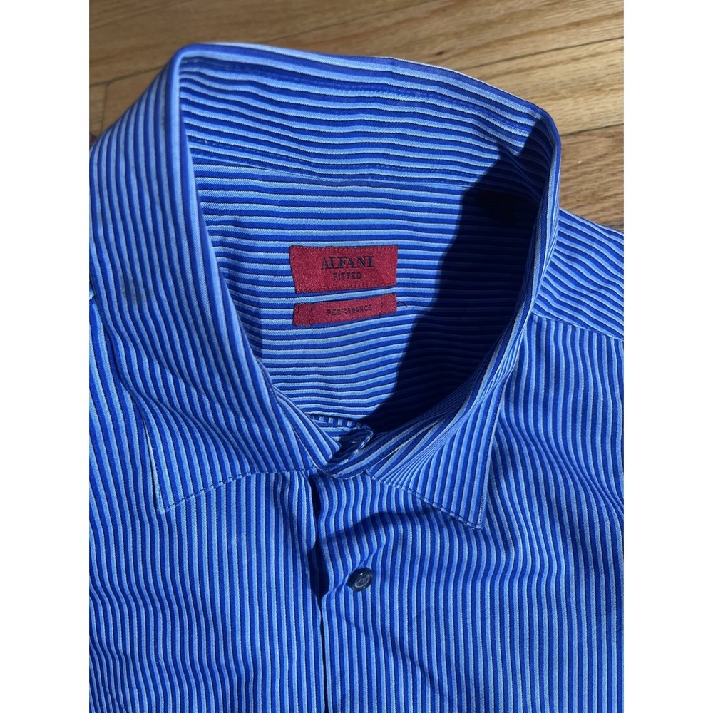 Alfani Slim Fit Stretch Dress Shirt Mens Large 16.5 34-36 Royal Blue Cotton